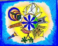 a drawing of a colorful wheel of life on a blue and yellow background