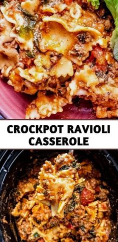 crockpot ravioli casserole is an easy and delicious side dish recipe