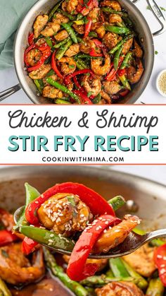 chicken and shrimp stir fry recipe in a pan