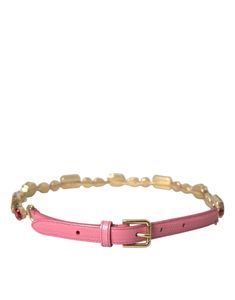 Dolce & Gabbana Pink Leather Crystal Chain Belt Dolce Gabbana Belt, Embellished Belt, Crystal Chain, Boot Pumps, Chain Belt, Dolce & Gabbana, Pink Leather, Casual Boots, Metal Buckles