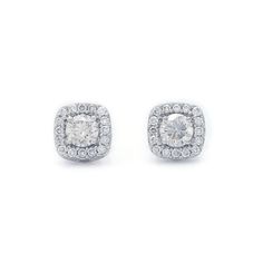 The Rosemary Earrings Make a wonderful impression with these beautiful halo stud earrings. Crafted in 14K white gold, each breathtaking earring features lustrous I-J, VS-SI center lab grown diamond for a 0.70 carat total weight combined, wrapped in a frame of shimmering petite lab-created diamonds with a total weight of 0.30 carats. Polished to a bright shine, these post earrings secure comfortably with friction backs. This Sku number is 456709 An IGL certificate can be requested, please allow t Halo Diamond Earrings, Halo Stud Earrings, Halo Earrings, Halo Earrings Studs, Earrings Studs, Lab Created Diamonds, 1 Carat, Diamond Earrings Studs, Halo Diamond