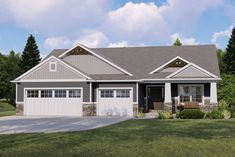 this is an artist's rendering of the front elevation of these ranch house plans