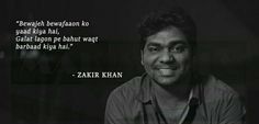 a man sitting in front of a black background with a quote from zakir khan