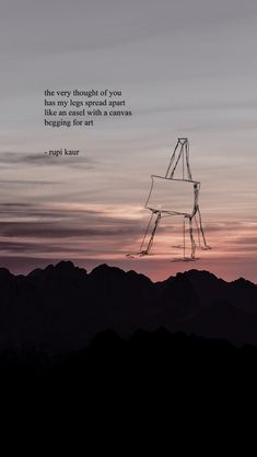 the sky and mountains are silhouetted against an image with a quote