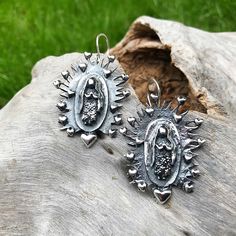 Artisan Handmade Sterling Silver Madonna virgen María Guadalupe dangle earrings Silver Virgin Mary Pendant Jewelry, Silver Our Lady Of Guadalupe Pendant Jewelry, Earrings Matching, Religious Jewelry, Stunning Earrings, Etsy Earrings Dangle, Handmade Sterling Silver, Handmade Artisan, Adjustable Ring