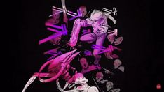 a woman is dancing in the dark with pink and purple colors on her body,