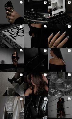 a collage of photos showing different women in black outfits