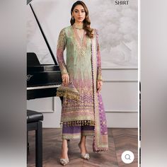 Worn Once Purple Lawn Suit With Dupatta For Formal Occasions, Formal Purple Lawn Suit With Dupatta, Elegant Purple Lawn Suit For Festive Occasions, Elegant Purple Lawn Suit For Festive Season, Elegant Purple Lawn Suit For Spring, Elegant Purple Festive Lawn Suit, Elegant Purple Lawn Suit With Intricate Embroidery, Elegant Purple Lawn Suit For Wedding, Elegant Fitted Purple Lawn Suit