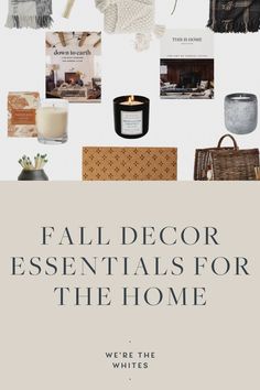 a white poster with the words fall decor essentials for the home written below it