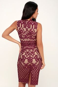 Adra Burgundy Lace Midi Dress Elegant Fitted Mini Dress With Mermaid Hem, Glamorous Lace Dress With Mermaid Hem, Sleeveless Lace Bodycon Wedding Dress, Fitted Lace Sleeveless Bodycon Dress, Fitted Dress With Mermaid Hem For Date Night, Burgundy Lace, Lace Midi, Lace Midi Dress, Formal Gowns