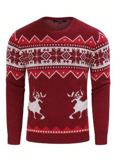 Color caoba Casual Collar manga larga  Animal,Navideño,Geométrico,A rayas  Embellished Elástico Ligero Casual Holiday Sweater With Fair Isle Pattern, Casual Fair Isle Pattern Tops For Christmas, Festive Winter Crew Neck Sweater, Red Crew Neck Sweater For Winter, Holiday Crew Neck Sweater With Fair Isle Pattern, Holiday Fair Isle Crew Neck Sweater, Holiday Crew Neck Top With Fair Isle Pattern, Holiday Fair Isle Crew Neck Top, Holiday Fair Isle Pattern Crew Neck Top