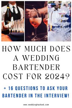 the cover of how much does a wedding bartender cost for 2404?, with images of wine glasses and champagne