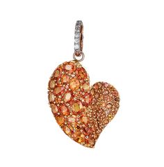 Approx. 7.70 carats Round and Oval Orange Sapphires Approx. 0.10 carats Round Diamonds Pendant is set in 18K Rose Gold Chain sold separately Orange Diamond Jewelry With Diamond Accents, Orange Brilliant Cut Jewelry For Gift, Oval Brilliant Cut Jewelry For Valentine's Day, Fine Multi-stone Heart-shaped Jewelry, Fine Jewelry Heart Shaped Multi-stone, Oval Diamond Jewelry For Valentine's Day, Fine Jewelry With Orange Cubic Zirconia, Fine Multi-stone Jewelry For Valentine's Day, Fine Jewelry Multi-stone For Valentine's Day