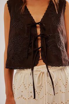 Sweet Escape Top Bonaroo Outfit, Free People Aesthetic, Sweet Escape, Front Tie Top, Boho Tops, Boho Outfits, Floral Embroidery, Free People Tops, Style Me