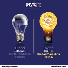 two light bulbs with the words brand without a digital marketing agency and brand without a digital marketing agency