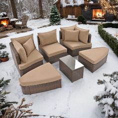 an outdoor furniture set is shown in the snow