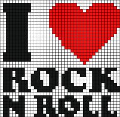 a cross stitch pattern with the words i love rock'n roll on it and a red heart