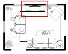 a drawing of a living room with couches and tables