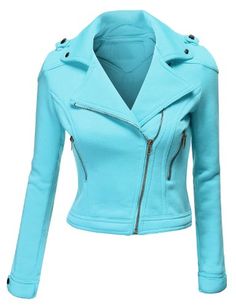 Fleece Moto Jacket, Cropped Moto Jacket, Blue Leather Jacket, Hood Jacket, Leopard Print Jacket, Leather Jacket Style, Cute Jackets, Zip Up Jacket, Leather Jackets Women