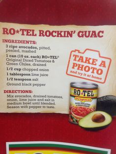 an advertisement for ro - tel rockin'guac and avocado