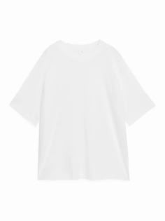 Oversized T-Shirt - White - ARKET WW Boxy Fit Cotton Short Sleeve Top For Everyday, Everyday Boxy Fit Short Sleeve Cotton Top, Plain Cotton T-shirt With Drop Shoulder, Cotton Plain T-shirt With Drop Shoulder, Cotton Drop Shoulder Plain T-shirt, Oversized Simple Cotton T-shirt, Oversized Cotton Tops In Basic Style, Oversized Basic Cotton Top, Everyday Cotton T-shirt With Drop Shoulder