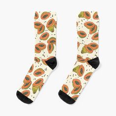 Super soft all-over printed knit socks with extra cushioning in the sole. Suitable for men and women. Casual Multicolor Graphic Print Socks, White Casual Socks With Graphic Print, Casual White Socks With Graphic Print, Pattern Socks, Patterned Socks, Designer Socks, Knit Socks, Socks For Sale, Papaya