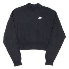 NIKE Cropped Womens Sweatshirt Black XS 90s Style Streetwear Tops With Ribbed Cuffs, 90s Style Ribbed Cuffs Tops For Streetwear, 90s Style Tops With Ribbed Cuffs For Streetwear, Black Xs, Sweatshirts Women, Cuff, Nike, Collar, Sweatshirts