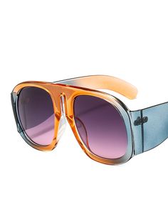 Sun-Protection Geometric Sunglasses Accessories ORANGE-One_size Geometric Sunglasses, Oversized Fashion, Big Sunglasses, Athleisure Dress, Color Pants, Solid Color Pants, Large Frames, Color Lenses, Colored Sunglasses