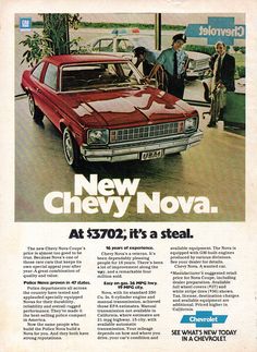 an advertisement for the new chevy nova at $ 702, it's a steal