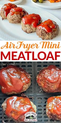 an air fryer mini meatloaf with sauce on top