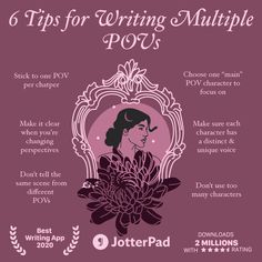 the 6 tips for writing multiple pov's info sheet with text and images