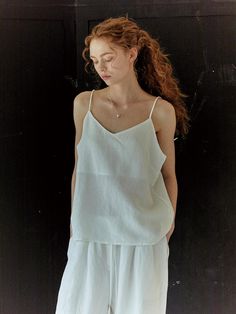 Color : WHITE,GRAYCountry of Origin : KOREA White Linen Sleeveless Camisole, Color Ivory, Cami Tanks, Sleeveless Top, Composition, Top Outfits, Tank Tops, The Originals, Clothes For Women