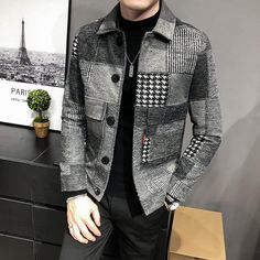 Hoodless Jacket, Korean Style Winter, Plaid Outerwear, Slim Jacket, New Mens Fashion, Mens Winter Coat, Korean Casual, Style Preppy, Winter Jacket Men