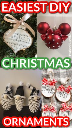 christmas ornaments are featured in this collage with the words easy diy christmas ornaments