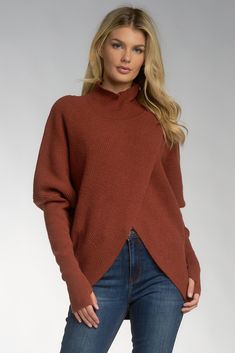 Description Our fan-favorite body style, our Keegan criss-cross front sweater is the perfect throw on. Designed to flatter, this relaxed silhouette is simple and chic for any Fall occasion. Features a high neck for comfort and coverage. Fit True to size Fabric 52% Acrylic 22% Polyester 26% Nylon Model Measurements Height: 5'10 Bust: 34" Waist: 24" Hips: 36" Model is wearing a size small Wrap Front Sweater, Criss Cross Sweater, Michael Kors Shop, Pleather Pants, Basic Sweaters, Sweater Collection, Top Shirt Women, Ripped Denim, Body Style