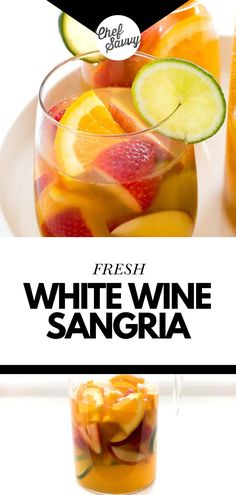 Save this recipe for Easy White Wine Sangria! This simple and fruity White Wine Sangria recipe is made with strawberries, peaches, and mango juice. It’s perfectly sweet (thanks to the fruit) with a hint of citrus from the limes and oranges. It’s the perfect drink to sip on in the summer or for backyard get-togethers and parties! Follow Chef Savvy for more Summer Cocktail Recipes. Easy White Wine Sangria, Sangria Party, Wine Sangria Recipe, Summer Sangria Recipes, White Wine Sangria Recipe, Sangria Drink, White Sangria Recipe, Chef Savvy, White Wine Sangria