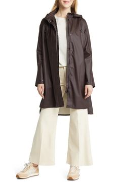 Ilse Jacobsen Rain Slicker | Nordstrom Raincoat Fashion, Rain Slicker, Longline Jacket, Ilse Jacobsen, Hooded Raincoat, Raincoats For Women, Nordstrom Store, High Low Hem, Rainy Days