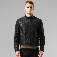 This motorcycle bomber jacket is bound to make you look fashionable. It's a winter biker coat that is designed with full sleeves, a solid pattern and a contrast color style. The adorable jacket for men is crafted using the full pelt technic to form a standard thickness and a solid pattern. It has a convenient zipper closure and more zippers for decoration.

Specifications
Gender: MEN
Outerwear Type: Leather & Suede
Material: Pigskin
Clothing Length: REGULAR
Sleeve Length(cm): Full
Thickness: STA