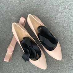 These Are Brand New Never Worn. They Come With Black Stain And Natural Satin Ribbons To Switch Them Out For Different Looks Feminine Beige Flats For Spring, Beige Low Heel Flats For Party, Feminine Beige Flats With Low Heel, Feminine Beige Low Heel Flats, Chic Beige Flats With Low Heel, Chic Beige Low Heel Flats, Cream Low Heel Flats For Workwear, Cream Low Heel Flats For Work, Beige Medium Width Flats For Spring