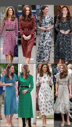 the royal family's dresses in all different styles and colors, including florals