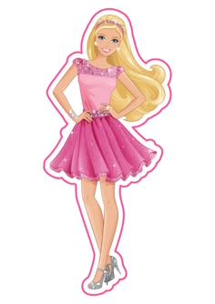 the barbie doll is wearing a pink dress and high heeled shoes with her hands on her hips