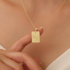 14k Gold Custom Handwriting Necklace Material: High Quality Solid 925 Sterling Silver THICK plating of 14k Gold, Rose Gold, or Rhodium (Silver) Chain includes a 2" extension for adjustable fit Hollow back design ♡ The most unique jewelry you can find, perfect as a gift for yourself or a loved one. ♡ All of our jewelry is handcrafted with enthusiasm and great care in our workshop. ► How to Order Simply use the 'PERSONALIZATION BOX' to specify the LETTER you would like. Letters are written in uppe Yellow Gold Rectangular Necklace For Mother's Day, Yellow Gold Necklace For Mother's Day, Mother's Day Yellow Gold Rectangular Necklace, Mother's Day Rectangular Yellow Gold Necklace, Engraved Gold Plated Charm Necklace Fine Jewelry, Everyday Engraved Gold Plated Charm Necklaces, Engraved Gold Plated Charm Necklace, Everyday Engraved Gold Plated Charm Necklace, Gold Plated Engraved Charm Necklace, Fine Jewelry