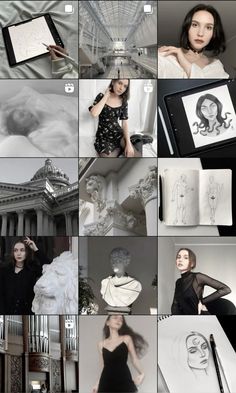 a collage of photos with various women in black and white