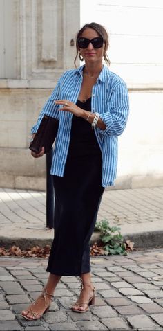 Lisbon Looks, Dissh Clothing Aesthetic, Denmark Aesthetic Outfit, White Pants Outfit Summer, Dress With Shirt, Sport Chic Style, Classic Style Outfits, Blue Striped Shirt, Transition Outfits