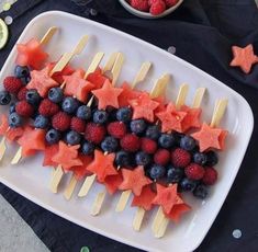 an american flag fruit kabob on a plate