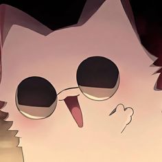 an animated cat with round sunglasses on it's face and tongue sticking out its tongue