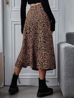 All Over Print Split Thigh Skirt Tiger Skirt, Casual Summer Skirt, Thigh Skirt, Split Hem Skirt, Cord Skirt, Split Skirt, Spring Skirts, Midi Length Skirts, Style Noir