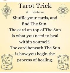 the tarot trick is written in black and white on a yellow background with an image of