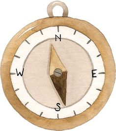 a wooden compass hanging from a rope on a white background with the word w & e inside it