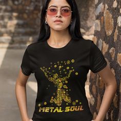 ABOUT OUR  Metal Soul T-shirt   👉 Unisex T-shirt - 100% Airlume combed and ringspun cotton  - Soft cotton and quality print make users fall in love with it over and over again.  - These t-shirts have-ribbed knit collars to bolster shaping. - Printed and shipped from the USA CARE INSTRUCTIONS - Wash inside out with like colors. - Tumble dry or hang to dry. - Try not to iron directly over the design. Iron if necessary!  HOW TO ORDER  1) Please, check and review all photos  2) Choose your sweatshi Black T-shirt With Sublimation Print For Gift, Black T-shirt With Sublimation Print Gift, Gift Yellow Graphic Print T-shirt, Yellow Graphic Print T-shirt For Gift, Yellow Graphic Print T-shirt As Gift, Crew Neck T-shirt With Graphic Design For Gift, Band Merch T-shirt With Crew Neck, Band Merch Crew Neck T-shirt As Gift, Band Merch Crew Neck T-shirt For Gift